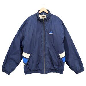 Vtg Adidas Jacket Mens Blue Softshell Full Zip Pockets Lined Embroidered Size L